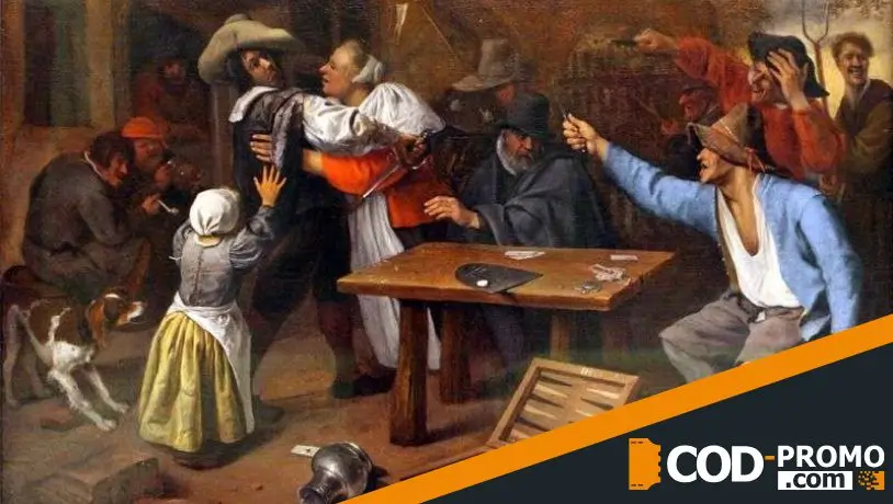 Картины о гемблинге - Спор из-за карточной игры (Ян Стен)