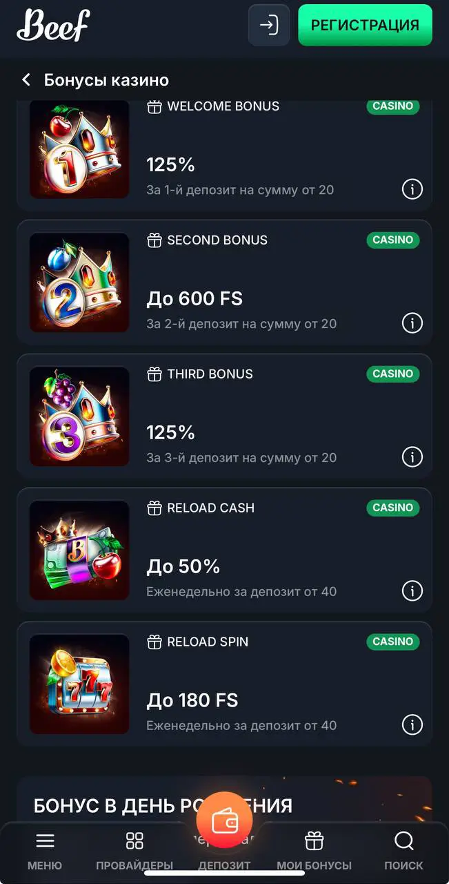 Какие бонусы и акции Beef Casino предлагает пользователям