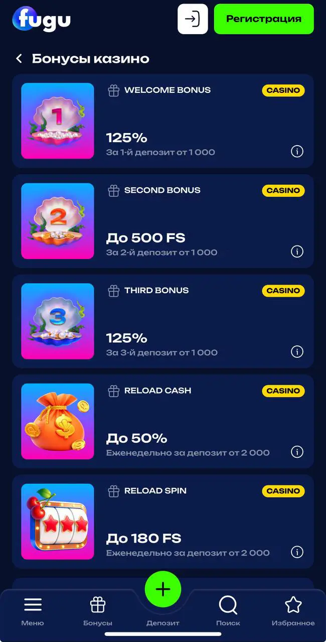 Актуальные бонусы и акции Fugu Casino