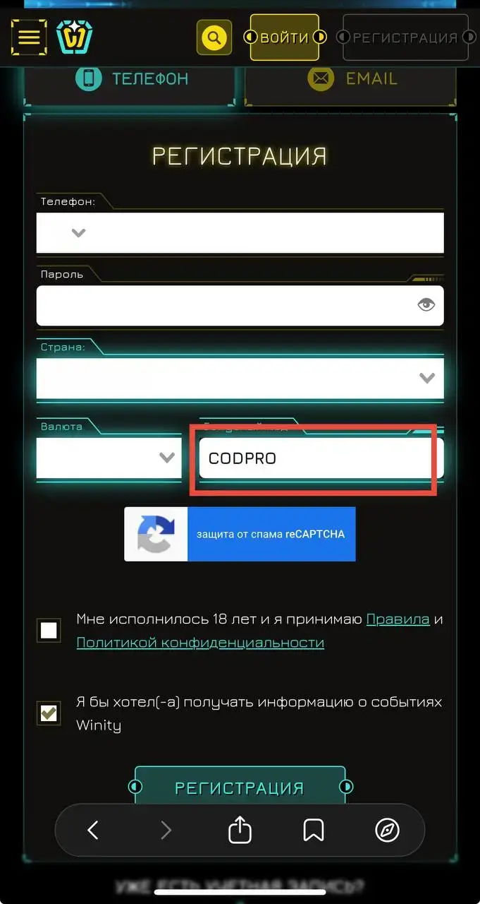Как начать игру в Winity Casino: обзор регистрации