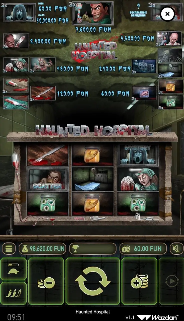 Онлайн слоты 27 линий: Haunted Hospital от Wazdan