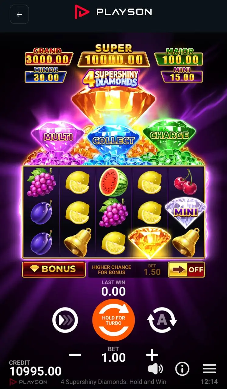 Слоты про драгоценности: 4 Supershiny Diamonds: Hold and Win от Playson